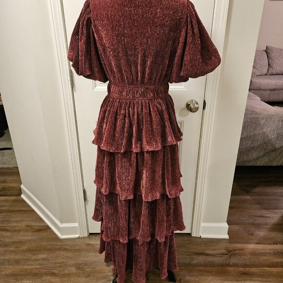 Anthropologie/Entro Metallic Thread Tiered Ruffle Maxi Dress Size M - Picture 9 of 16